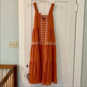 Madewell embroidered button front tiered dress